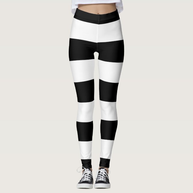 Legging Stripes Negras e Brancas, Padrões Strike, Linhas (Frente)