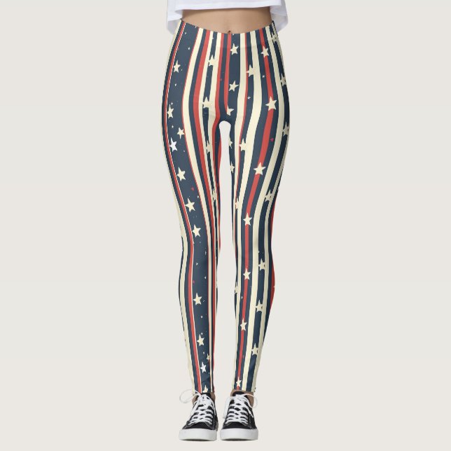 Legging Stripes Vermelhos, Brancos e Azuis com Estrelas (2 (Frente)