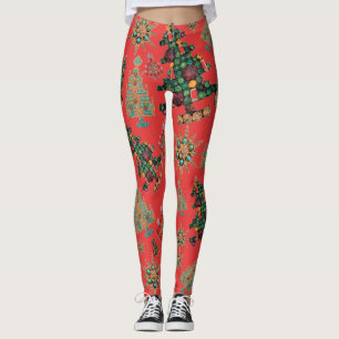 Legging Stylish Christmas Tree Jewel Bling Cinnabar