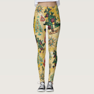 Legging Stylish Christmas Tree Jewel Bling Yellow