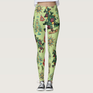 Legging Stylish Christmas Tree Jewel Pattern Key Lime