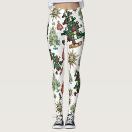 Legging Stylish Christmas Tree Jewel Pattern Plain White
