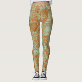Legging Stylish Rust Green Paris Toile Design