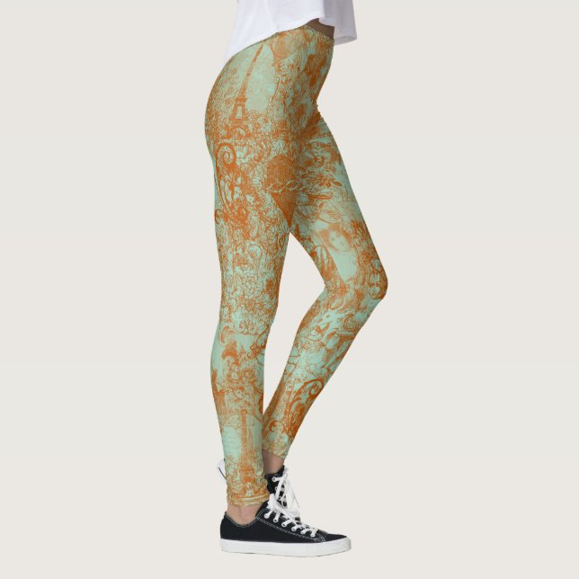 Legging Stylish Rust Green Paris Toile Design (Direita)