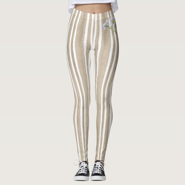 Legging Stylish Taupe Striped Watercolor Daisy Exercise (Frente)
