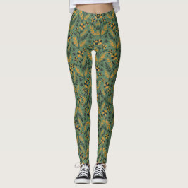 Legging Stylized botanical orange and black floral pattern