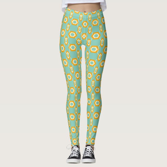 Legging Stylized geometric pattern in bold orange hexagon (Frente)