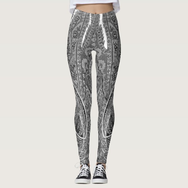 Legging Sublime do Paisley Preto e Branco (Frente)