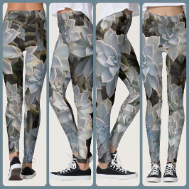 Legging Suculentas Botânico Azul Prateado