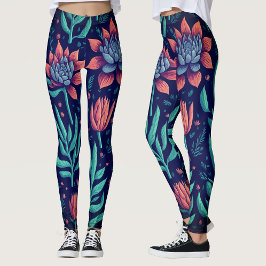 Legging Suculentas Florais Vermelhas e Verdes de Jardim Ou