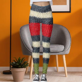 Legging Suéter de Lã Listrado Colorido Padrão de Malha Grá