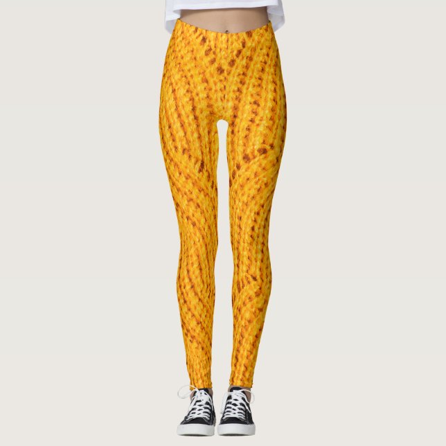 Legging Suéter de malha laranja, fundo texturizado. (Frente)