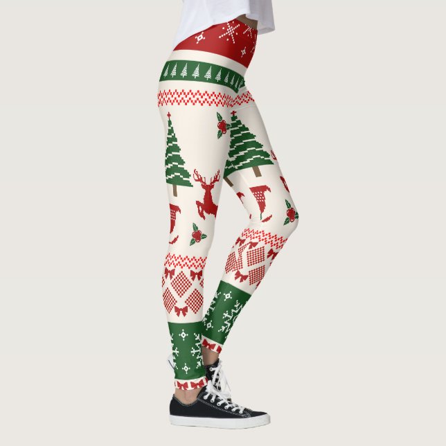 Legging Suéter Feio de Natal Padrão Rena Nórdica (Direita)
