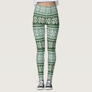 Legging Suéter festivo e verde-frio/floco de neve branco
