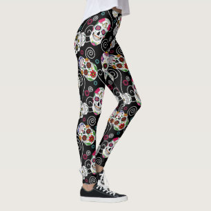 Legging Sugar Skulls and Swirls Black ID725