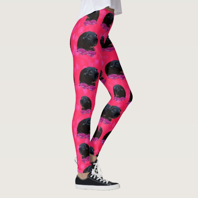 Legging Suínos Pretos Em Rosas Rosa Bonito (Direita)