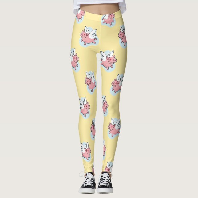 Legging Suínos Voadores Chineses Ano Novo Zodiac yellow Gi (Frente)