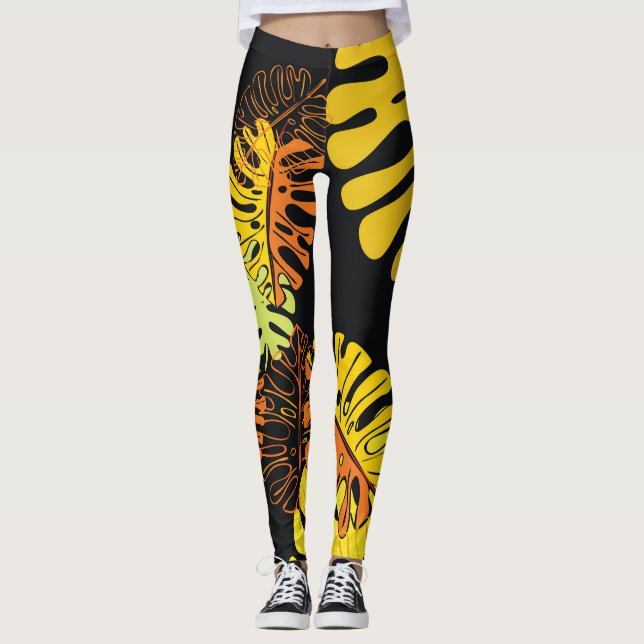 Legging Summer Tropical Leaves Vintage Design (Frente)