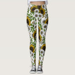 Legging Sunflowers and daisies, summer garden 3<br><div class="desc">Hand-drawn vector pattern with bouquets of sunnflowers,  daisy,  camomille and eucalyptus</div>