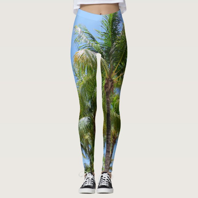 Legging Sunny Palms Oasis #1 #tropical #wall #art (Frente)
