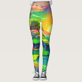 Legging Sunset Cliff Paradise Art