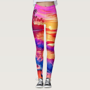 Legging Sunset tropical: Arte com brilho na praia