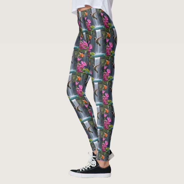 Legging "Sussuros da Natureza: Hummingbird, Waterfall, (Esquerda)
