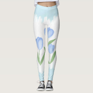 Legging Sussuros de Primavera: Tulipas Azuis na Canvas de