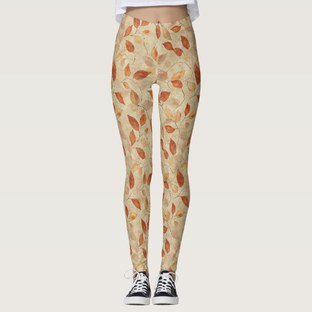 Legging Sussurro de Outono - Folhas de Outono em Tons Terr (Frente)