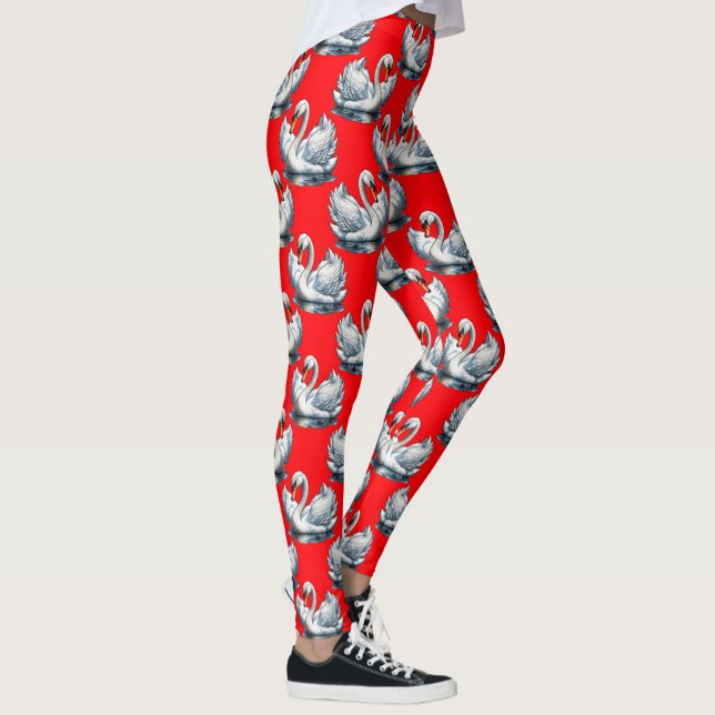 Legging Swan Birds Pattern Design on Red (Criador carregado)