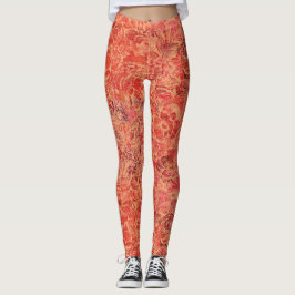 Legging Swirling Flowers and Vines in Red Hues