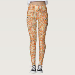 Legging Swirling Orange Leaves on Beige Background