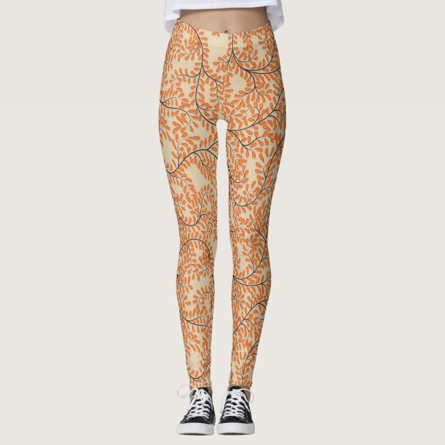 Legging Swirling Orange Leaves on Beige Background (Frente)