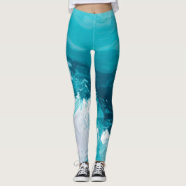 Legging Swirling Turquoise Waves Abstract Ocean Wave Art