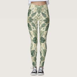 Legging Symmetrical Sage Green Monstera Leaves 