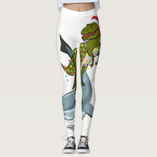 Legging T-rex natalício com luzes de Natal Rodando um Tuba
