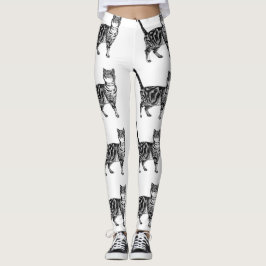 Legging Tabby Cat Pernas Pretas e Brancas