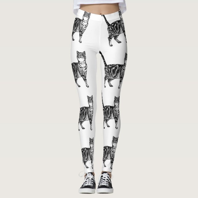 Legging Tabby Cat Pernas Pretas e Brancas (Frente)