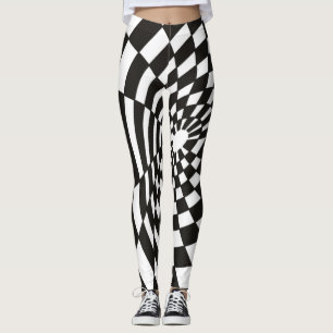 Legging Tabuleiro de damas entortado em preto e branco