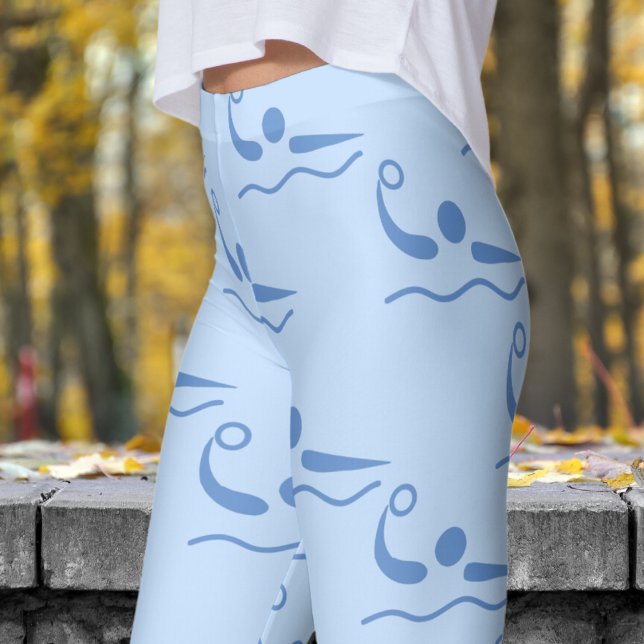 Legging Tabuleiro Difundido Azul Mulheres Aquáticas Padrão (Womens Water Polo on Slate Blue Gray Leggings)