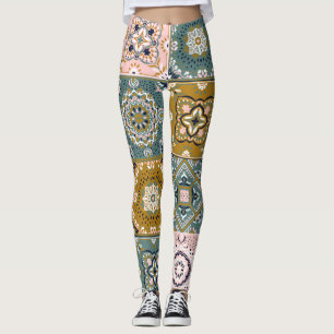 Legging Talavera Indian: Patchwork, Ethnic Mosaic.