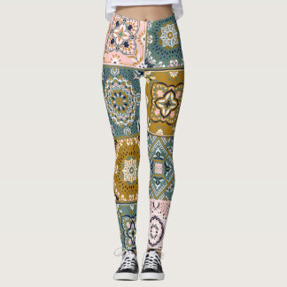 Legging Talavera Indian: Patchwork, Ethnic Mosaic.