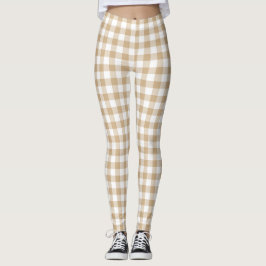 Legging Tan Beige White Gingham Plaid