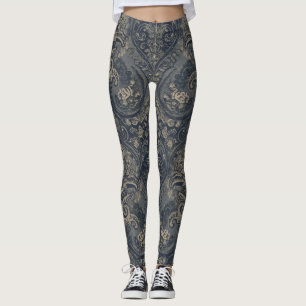 Legging Tapeçaria de herança de paisley peônia naval Aria