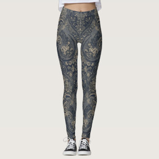 Legging Tapeçaria de herança de paisley peônia naval Aria