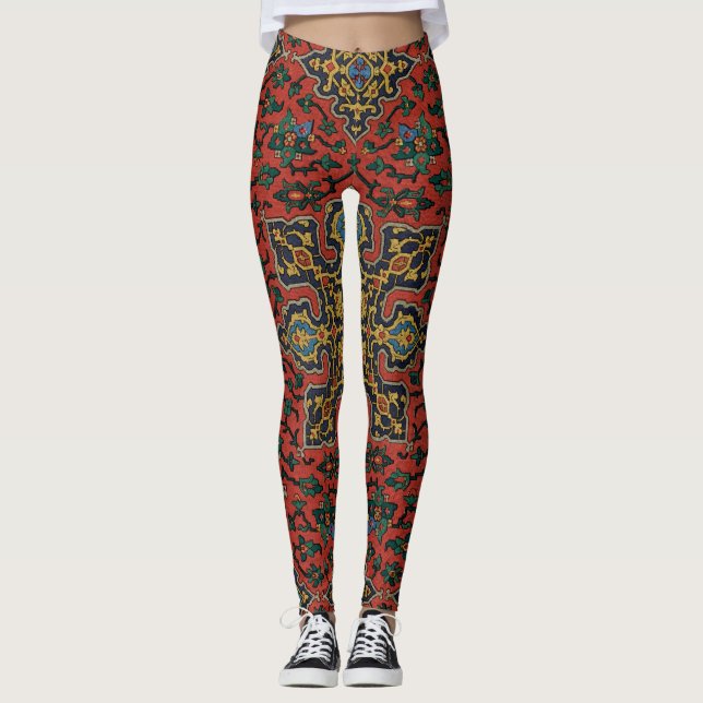 Legging Tapete de Carpete Persa Vermelho Azul Clássico (Frente)
