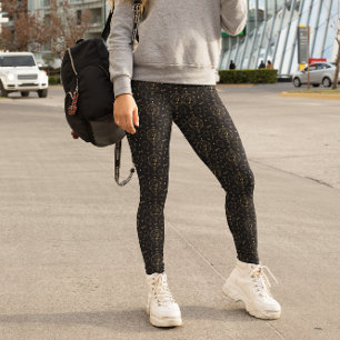 Legging Tarot Celestial Padrão Dourado Astrológico Preto