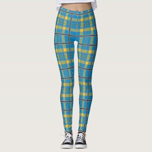 Legging Tartan azul, verde e amarelo (Frente)