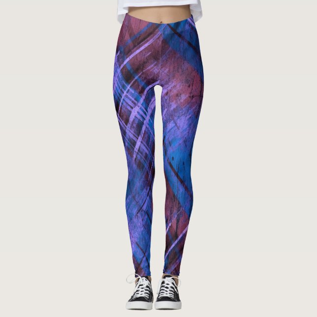Legging Tartan Distinto Verificar Mistura Azul Roxa (Frente)