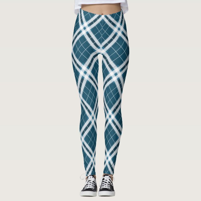 Legging Tartan em coxas azuis e brancas (Frente)